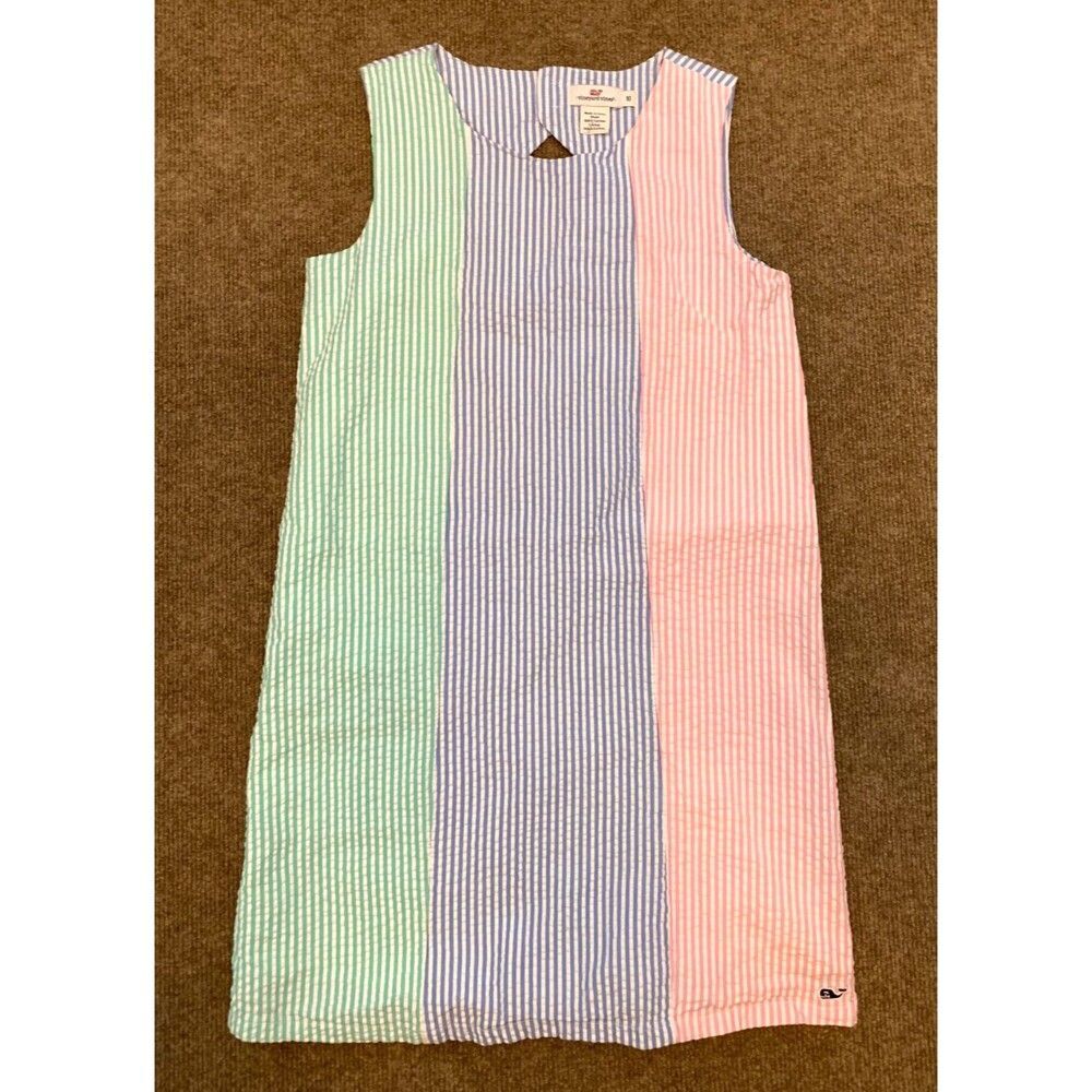 Vinyard Vines Dress Girls 10 Seersucker Colorblock Shift Derby Sleeveless Cotton